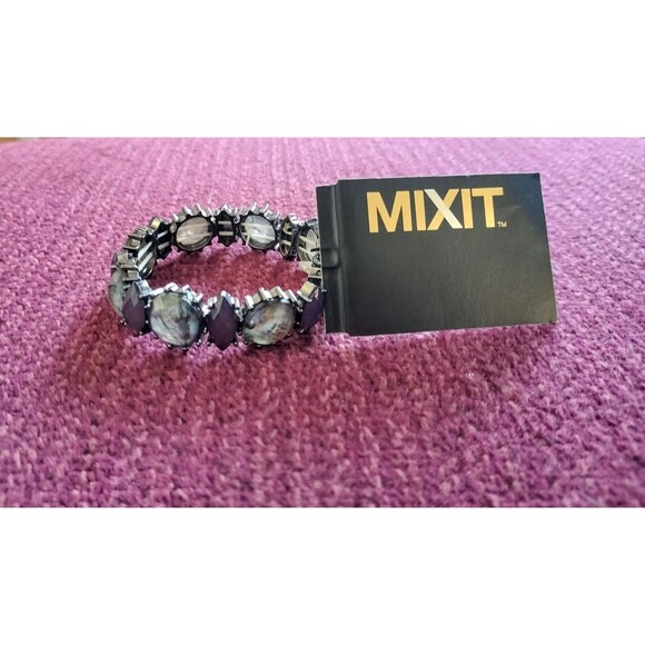 Mixit Stretch Bracelet Purple Silver Beads Jewelry OS Birthstone Fashion Costume - Picture 7 of 15